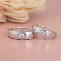 Ornate Jewels 925 Silver American Diamond Heart Design Couple Ring-image-21