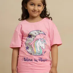 Kidsville Girls Pink Cotton Printed T-Shirt-image-38