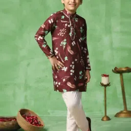 Fashion Dream Boys Coffee Floral Kurta and Pyjama image 3