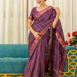 Mirchi Fashion Purple Silk Blend Leheriya Printed Saree For Women-picture-5