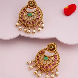Kushal's Fashion Jewellery Ruby Green Gold Polished Antique Earring for Women-picture-20