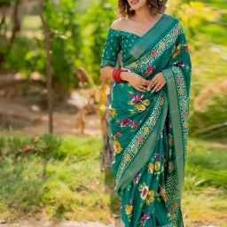 Mirchi Fashion Green Silk Blend Floral Printed Saree For Women-picture-16
