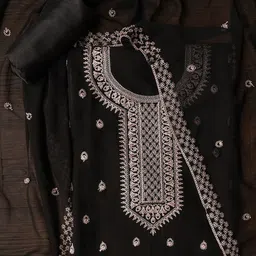 Desi Fusion Floral Embroidered Zari Silk Georgette Unstitched Dress Material-picture-29