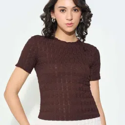 Honey By Pantaloons Brown Slim Fit Textured Top-image-5