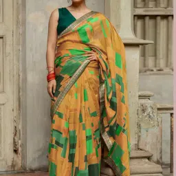 Mirchi Fashion Yellow Vichitra Silk Geometric Printed Saree For Women-image-73