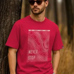 Bewakoof Red Cotton Relaxed Fit T-Shirt-image-86