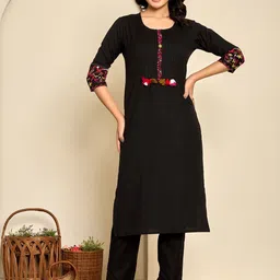 ADAA JAIPUR Women Floral Embroidered Cotton Kurta with Trousers-picture-38