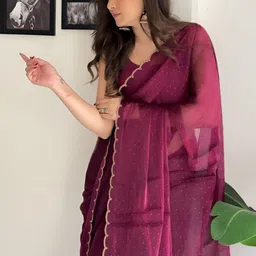 Peach Petals Embellished Sequinned Satin Saree image 3