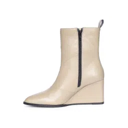 Saint G Women Off White Leather Wedge Casual Boots image 3