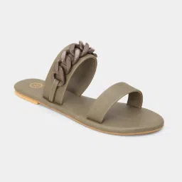 Twenty Dresses by Nykaa Fashion Green Double Strap Chainlink Flats image 5