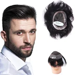 skyhair mark your identity SkyHair 0.03 mm PU Thin Front Australian Hair Patch for Men| 100% Remy Human Hair Wig| Natural Front Hairline Toupee| PREMIUM System | Install with Hair Patch Glue, Tape or Clips| (Natural Indian Black, 8x6) image 1