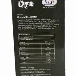 Oya Dubai Kunafa And Pistachios Chocolate 100 Gm|Kunafa Chocolate Bar Bites Enriched With Pistachio|Stuffed With Pistachios|Dubai Kunafa Chocolate Bar|Bite Through The Crispy Chocolate Layers image 2