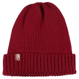 BHARATASYA Kids Woolen Knitted Solid Beanie Cap - Maroon-picture-20