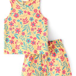 Doodle Poodle 100% Cotton Knit Sleeveless Night Suit With Floral Print - Snapdragon Yellow-picture-39