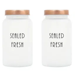 Femora Frosted Glass Jar for Kitchen Storage Gold Lid, 1500 ml, Set Of 2-picture-6