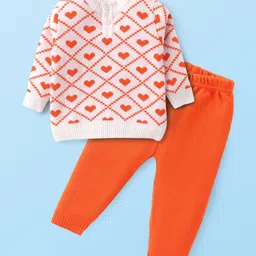 Babyhug Knit Full Sleeves Sweater Set with Heart Design -Orange & Off White-picture-25