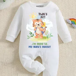 KNITROOT Nani Theme Cotton Full Sleeves I Am Going NaniS House Text Printed Romper - White-picture-16