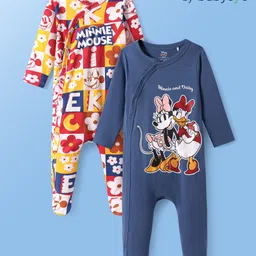 Babyoye Disney Interlock Knit Full Sleeves Sleep Suits with Minnie Mouse Graphics Pack of 2 - Navy Blue Red & Yellow-picture-23