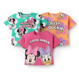 Babyhug Disney Single Jersey Knit Half Sleeves Oversized T-Shirts with Minnie Mouse Family Graphics Pack of 3 - Orange Pink & Mint-picture-14
