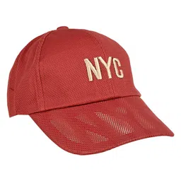 Kid-O-World Cotton Nyc Text Embroidered Mesh Detailed Cap - Red-image-64