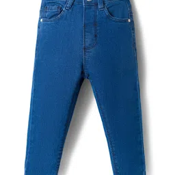 Babyhug Cotton Denim Full Length Washed Jean With Stretch - Navy Blue-image-3