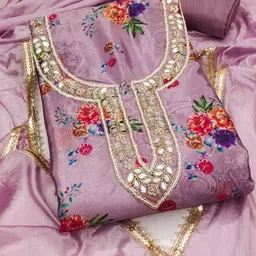 kalini Lavender Chinon Silk Floral Printed With Hand Work Unstitched Dress Material-picture-23