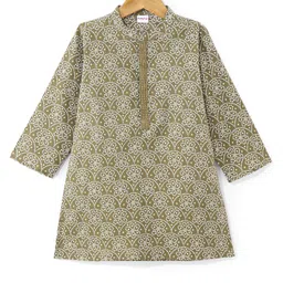 Babyhug 100% Cotton Woven Full Sleeves Bandhani Printed Kurta Dhoti Set -Green image 2