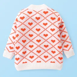 Babyhug Knit Full Sleeves Sweater Set with Heart Design -Orange & Off White image 2