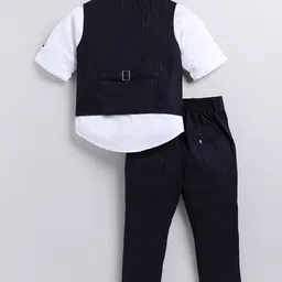 LTZ CLUB Cotton Blend Woven Full Sleeves Abstract Embroidered 3 Piece Party Suit Set With Bow - Navy Blue image 3