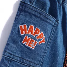 Babyhug Denim Full Length Jeans with Text Embroidery - Blue image 3