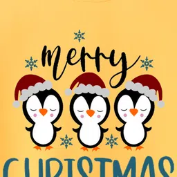 BLUSHES Christmas Theme 100% Cotton Half Sleeves Merry Christmas Text Printed Tee - Yellow image 4