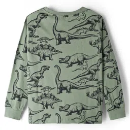 Primo Gino 100% Cotton Knit Full Sleeves Co-Ord Nightsuit with Dino Print - Dark Green image 3