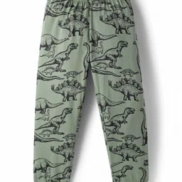 Primo Gino 100% Cotton Knit Full Sleeves Co-Ord Nightsuit with Dino Print - Dark Green image 4