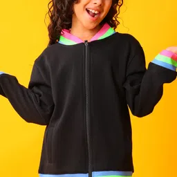 Anthrilo Fleece Knit Full Sleeves Solid Light Winter Shacket - Black image 5