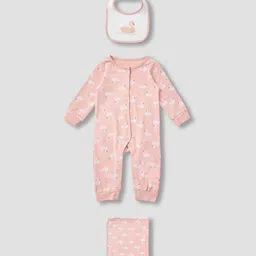 Juniors by Babyshop Kids 3-Pcs Printed Cotton Sleepsuit with Bib and Blanket Set-image-51