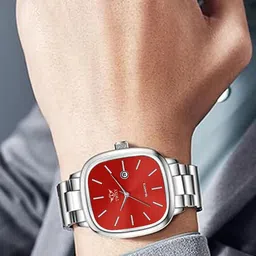 TWIXY Men Brass Dial & Stainless Steel Bracelet Style Straps Analogue Watch TYW-7 RED image 4
