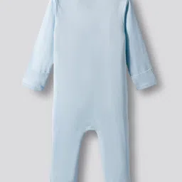 Bonfino 100% Cotton Knit Full Sleeves Strawberry Printed Sleepsuits Pack of 3 - White Light Blue & Light Pink image 5