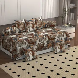 Bromwick 8 Pcs Brown & White Printed Bedsheet With Bolster & Cushion Covers-image-5