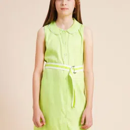 VERO MODA GIRL Sharp Green Solid Shirt Dress With Belt-image-48