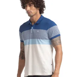 Parx Blue Cotton Regular Fit Striped Polo T-Shirt image 3