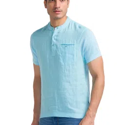Parx Light Blue Cotton Regular Fit Henley T-Shirt image 3