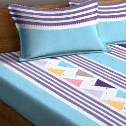 Klotthe Stripes Multicolor 210 TC Cotton Blend Double 2 Bed Sheet With 4 Pillow Covers image 3