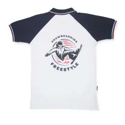 Gini & Jony Kids White & Navy Cotton Printed Polo T-Shirt image 3