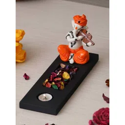 eCraftIndia Orange & Black Polyresin Ganesha Showpiece & Fragnanced Petals and Tealight image 3