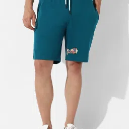 Campus Sutra Teal Blue Regular Fit Oversized Beret Man Printed Co-Ord Set image 3