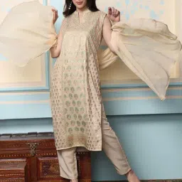 Ishin Beige Printed Kurta With Pant & Dupatta-picture-11
