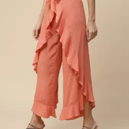 aarke Ritu Kumar Peach Mid Rise Relaxed Fit Frill Palazzos image 3