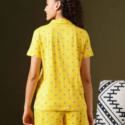 Clovia Yellow Cotton Printed Shirt & Shorts Set image 2