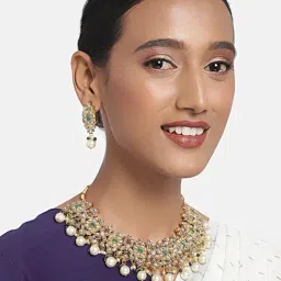 Zaveri Pearls Gold Tone Kundan & Green Stones Bridal Necklace & Earring Set-ZPFK9812-picture-40