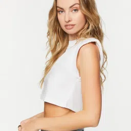 Forever 21 White Cotton Sleeveless Crop Top image 3